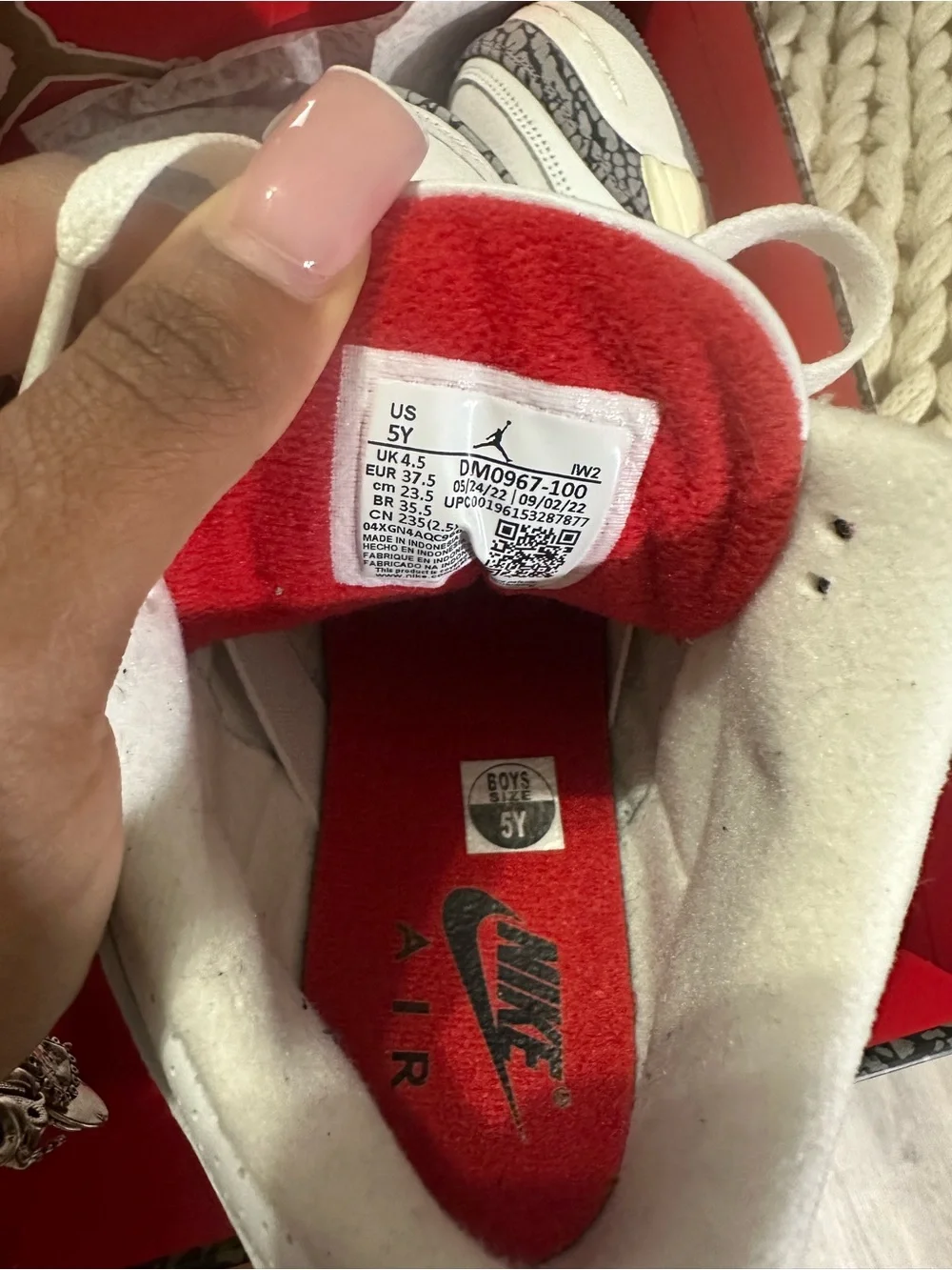 Nike Kids Red, White & Cement Gray Air Jordan Sneaker (5Y)